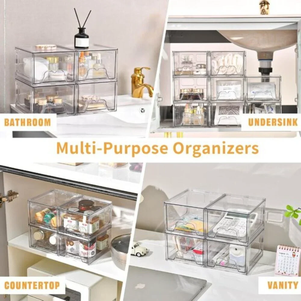 6-Pack Stackable Makeup Organizer, Clear Acrylic Drawers for Vanity & Storage